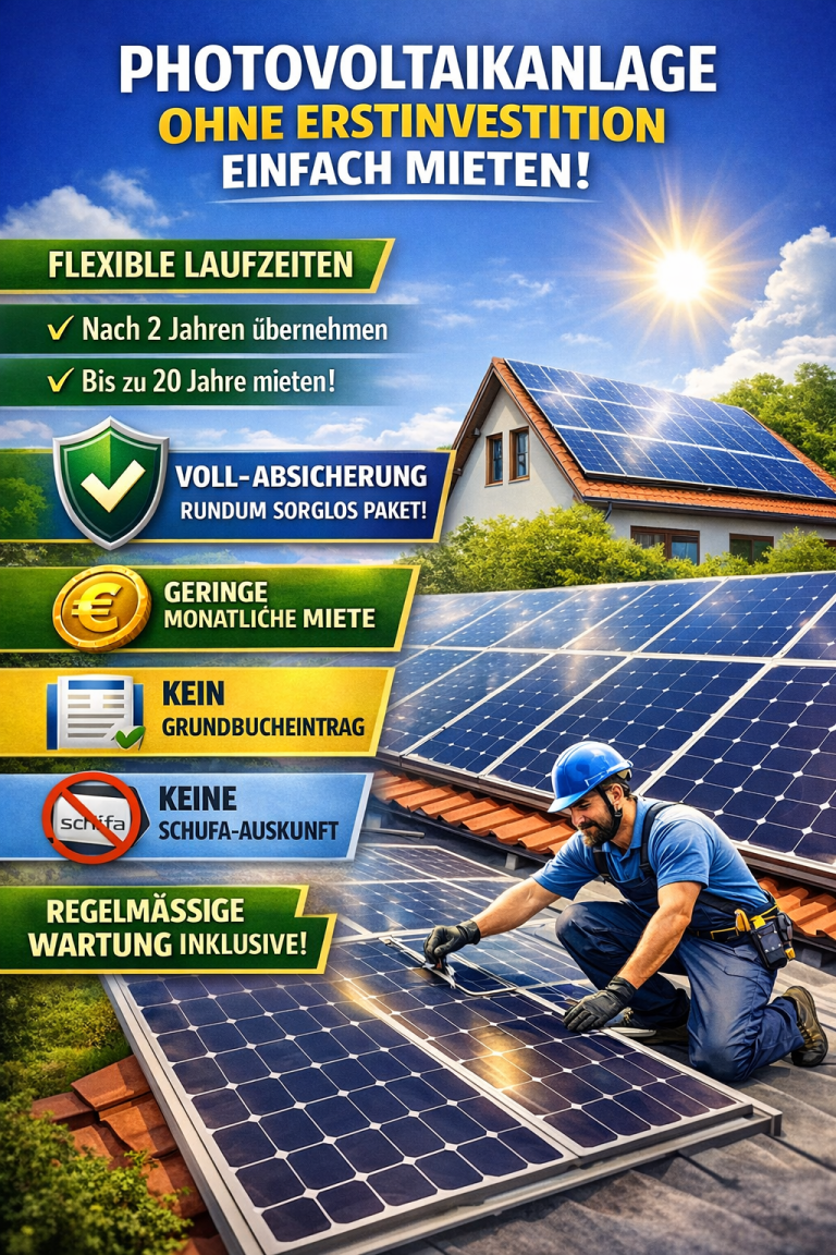 PV-Anlage mieten - Ohne Investition Schluss mit hohen Stromkosten! ☀️ Mit einer gemieteten PV-Anlage sparen Sie bares Geld und tun gleichzeitig etwas Gutes für die Umwelt. So einfach geht's: Kontaktieren Sie uns und lassen Sie sich kostenlos beraten. Wir erstellen Ihnen ein individuelles Angebot. Nach der Installation zahlen Sie nur noch einen monatlichen Mietpreis. Profitieren Sie von günstigem Solarstrom und einer sauberen Energiebilanz. Ihre Vorteile: Keine Investitionskosten Günstige monatliche Mietraten Schnelle und einfache Installation Wartung und Versicherung inklusive Sauberer Strom aus erneuerbaren Energien Steigern Sie jetzt Ihre Unabhängigkeit von den Energieversorgern und mieten Sie Ihre eigene PV-Anlage! www.sonnenkaufhaus.de #photovoltaik #solarstrom #erneuerbareenergien #mietenstattkaufen #umweltfreundlich #unabhängigkeit #gewerbe #unternehmen #freiburg #badenwürttemberg