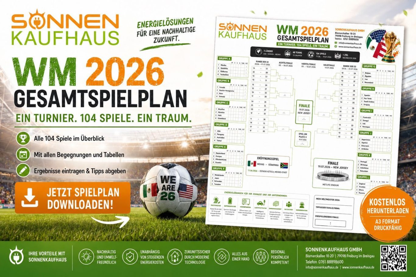 WM Gesamtspielplan für die Fußball WM Gesamtspielplan für die WM 2026 mit Spielformaten und teilnehmenden Teams.
