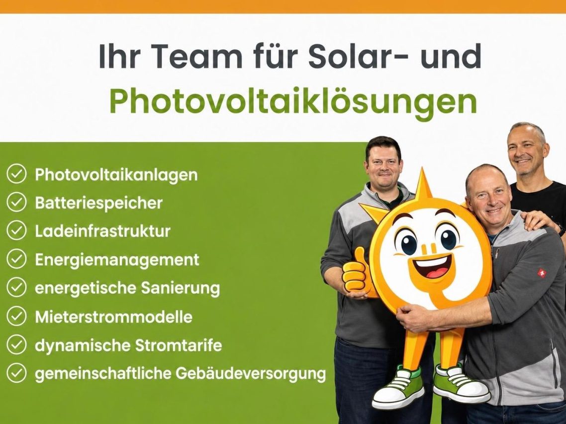 Sonnenkaufhaus Photovoltaik Fachzentrum fuer individuelle und innovative Energiekonzepte Team von Fachleuten für Solar- und Photovoltaiklösungen mit einem mascot.